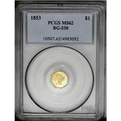 	1853 $1 Liberty Octagonal 1 Dollar, BG-530, R.2, MS62 1853