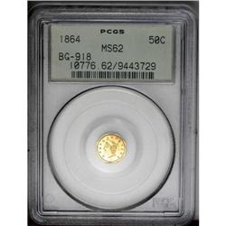 	1864 50C Liberty Octagonal 50 Cents, BG-918, R.4, MS62 1864