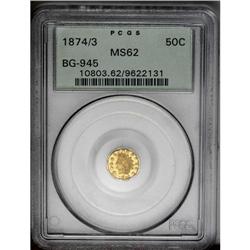 	1874/3 50C Indian Octagonal 50 Cents, BG-945, High R.4 1874/3