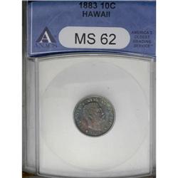 	1883 10C Hawaii Ten Cents MS62 ANACS. Variegated cobal 1883