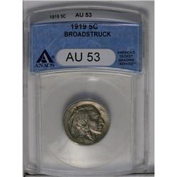 	1919 5C --Broadstruck--AU53 ANACS. An off-center broads 1919