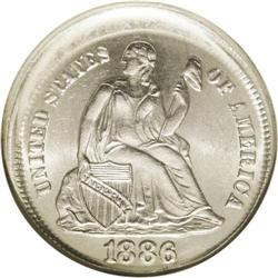 	1886 10C Seated Liberty Dime--Uncentered Broadstruck-- 1886