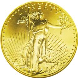 	1998 G$50 One-Ounce Gold Eagle MS69 NGC. A rectangular 1998