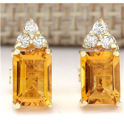 2.65 CTW Natural Citrine And Diamond Earrings 18K Solid Yellow Gold