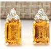 Image 1 : 2.65 CTW Natural Citrine And Diamond Earrings 18K Solid Yellow Gold