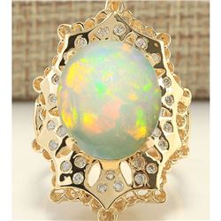 8.92 CTW Natural Opal And Diamond Ring In 18K Yellow Gold