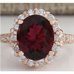 5.50CTW Natural Red Tourmaline And Diamond Ring 18K Solid Rose Gold