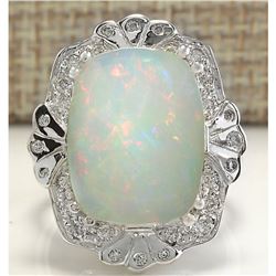 8.92 CTW Natural Opal And Diamond Ring In 14K Solid White Gold