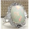 Image 2 : 8.92 CTW Natural Opal And Diamond Ring In 14K Solid White Gold