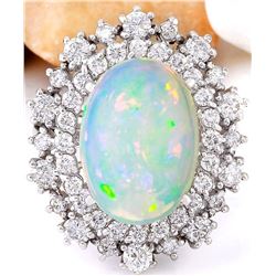 4.20 CTW Natural Opal 18K Solid White Gold Diamond Ring