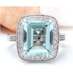 4.00 CTW Natural Aquamarine 14K Solid White Gold Diamond Ring