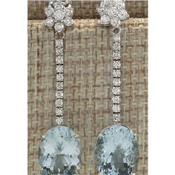 11.69 CTW Natural Aquamarine And Diamond Earrings 14K Solid White Gold