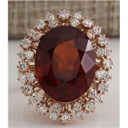 17.99 CTW Natural Hessonite Garnet And Diamond Ring 18K Solid Rose Gold