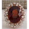 Image 1 : 17.99 CTW Natural Hessonite Garnet And Diamond Ring 18K Solid Rose Gold