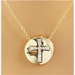 0.18 CTW Diamond 18K Yellow Gold Cross Medallion Pendant Necklace