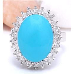 9.80 CTW Natural Turquoise 18K Solid White Gold Diamond Ring