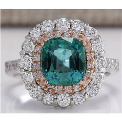 3.26 CTW Natural Emerald And Diamond Ring 18K Solid White Gold