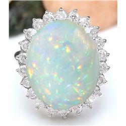 14.41 CTW Natural Opal 14K Solid White Gold Diamond Ring