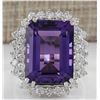 Image 1 : 15.12 CTW Natural Amethyst And Diamond Ring In 18K Solid White Gold