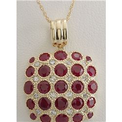 5.61 CTW Natural Ruby And Diamond Pendant In 18K Solid Yellow Gold