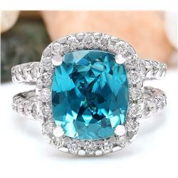 13.30 CTW Natural Zircon 14K Solid White Gold Diamond Ring