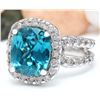 Image 2 : 13.30 CTW Natural Zircon 14K Solid White Gold Diamond Ring