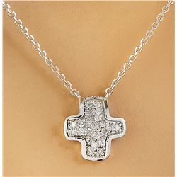 0.18 CTW Diamond 18K White Gold Cross Pendant Necklace