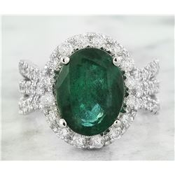 6.86 CTW Emerald 18K White Gold Diamond Ring