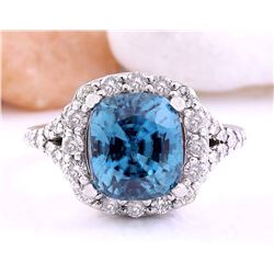 7.10 CTW Natural Zircon 18K Solid White Gold Diamond Ring