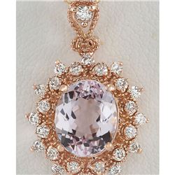 4.79 CTW Natural Morganite And Diamond Pendant In 18K Solid Rose Gold