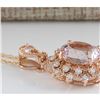 Image 3 : 4.79 CTW Natural Morganite And Diamond Pendant In 18K Solid Rose Gold