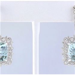 17.29 CTW Natural Aquamarine And Diamond Earrings 14k White Gold