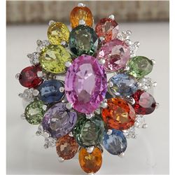 7.63 CTW Natural Ceylon Sapphire And Diamond Ring In18K Solid White Gold