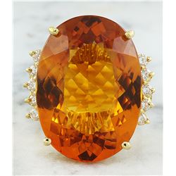 32.40 CTW Citrine 14K Yellow Gold Diamond Ring
