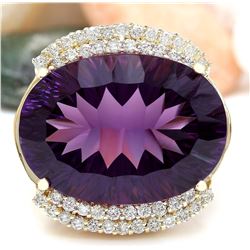 36.79 CTW Natural Amethyst 18K Solid Yellow Gold Diamond Ring