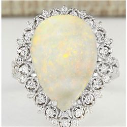 4.93 CTW Natural Opal And Diamond Ring In18K White Gold