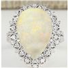 Image 1 : 4.93 CTW Natural Opal And Diamond Ring In18K White Gold