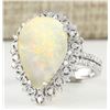 Image 2 : 4.93 CTW Natural Opal And Diamond Ring In18K White Gold