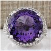 Image 1 : 13.81 CTW Natural Amethyst And Diamond Ring In 18K Solid White Gold