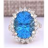 Image 1 : 13.02 CTW Natural Blue Topaz And Diamond Ring In 14k Yellow Gold