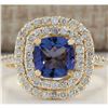Image 1 : 2.00 CTW Natural Blue Tanzanite And Diamond Ring 14K Solid Yellow Gold