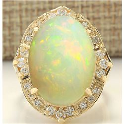 10.50 CTW Natural Opal And Diamond Ring In 14K Yellow Gold