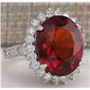 Image 2 : 18.43 CTW Natural Red Hessonite Garnet And Diamond Ring In14K White Gold