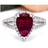 Image 1 : 2.13 CTW Natural Ruby 18K Solid White Gold Diamond Ring