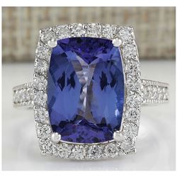6.74 CTW Natural Blue Tanzanite And Diamond Ring In 18K White Gold