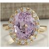 Image 1 : 7.02CTW Natural Kunzite And Diamond Ring 14K Solid Yellow Gold