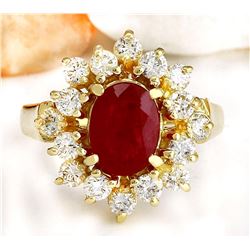 2.15 CTW Natural Ruby 18K Solid Yellow Gold Diamond Ring