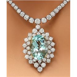 22.00 CTW Natural Aquamarine 18K Solid White Gold Diamond Necklace