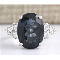 12.13 CTW Natural London Blue Topaz And Diamond Ring In18K Solid White Gold