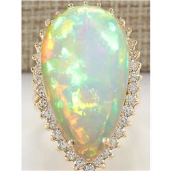 19.42 CTW Natural Opal And Diamond Ring In 18K Yellow Gold
